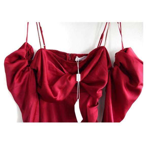 ASTR THE LABEL Fuschia NWT Claudina Womens Rouched Embellished Midi Dress Small - Picture 3 of 10